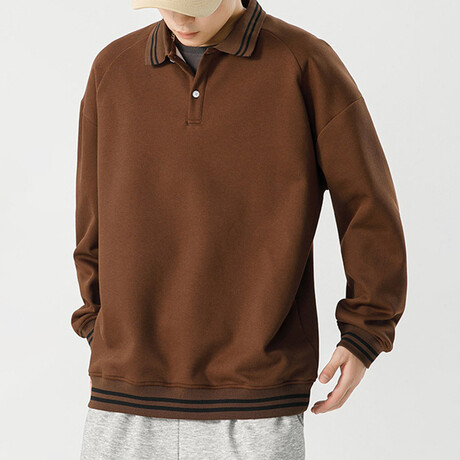 Striped Hems Polo Sweatshirt // Brown (XS)