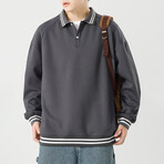 Striped Hems Polo Sweatshirt // Gray (M)
