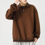 Striped Hems Polo Sweatshirt // Brown (XL)