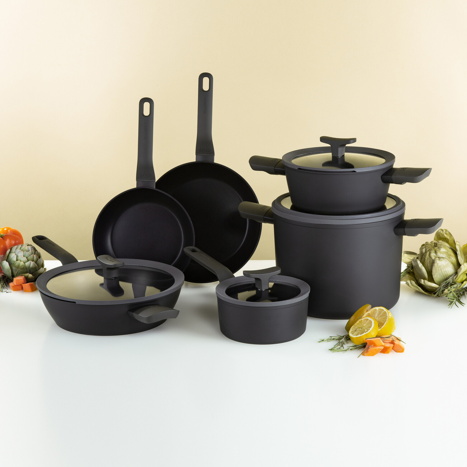 BergHOFF Leo 10pc Non-stick Cookware Set // Black - Leo 10-Piece ...