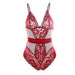 Lace + Mesh Bodysuit // Red (L)