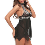 Lace Babydoll + G-String // Black + White (XS)