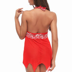 Lace Babydoll + G-String // Red + White (L)