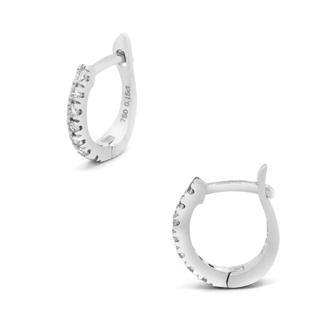 18K White Gold Diamond Small Hoop Earrings // New