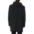 Button & Zip Up Hooded Coat // Black (4XL)