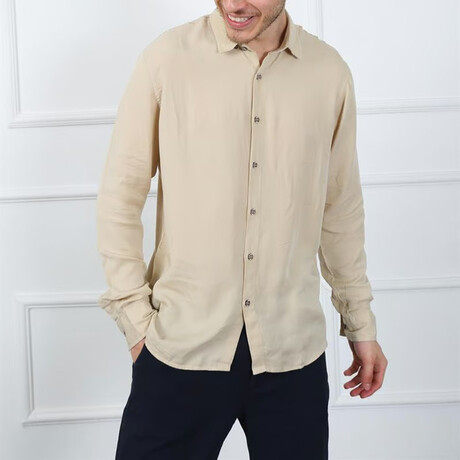 Solid Button Up Shirt // Beige (XS)
