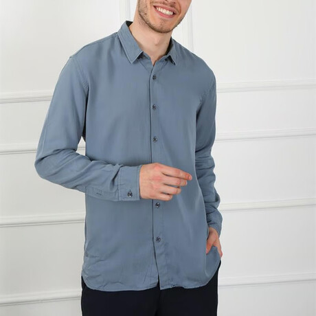 Solid Button Up Shirt // Gray Blue (XS)