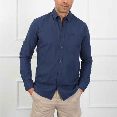 Solid Button Up Shirt // Navy Blue (XS)