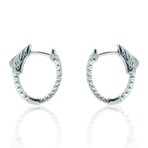 18K White Gold Diamond Oval Hoop Earrings // New