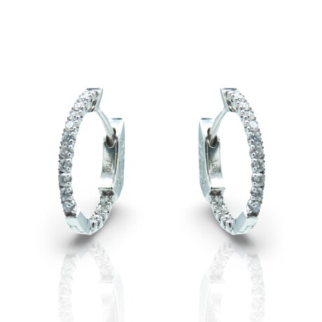 18K White Gold Diamond Oval Hoop Earrings // New