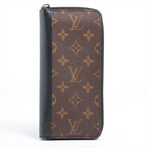 Louis Vuitton Monogram Macassar Zippy Wallet Vertical M60109 CA1129 Black + Brown Round-Zip-Wallet