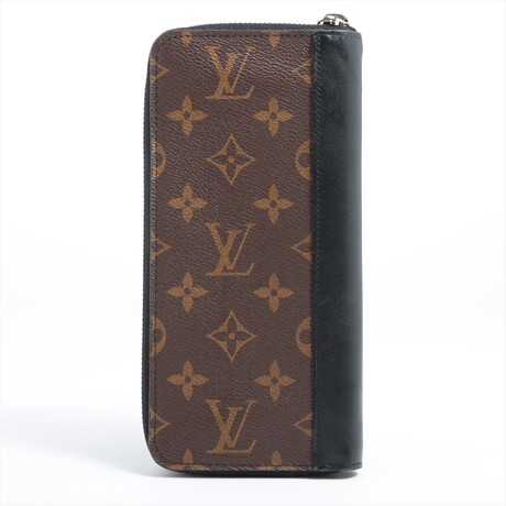 Louis Vuitton Monogram Macassar Zippy Wallet Vertical M60109 CA1129 Black + Brown Round-Zip-Wallet