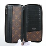 Louis Vuitton Monogram Macassar Zippy Wallet Vertical M60109 CA1129 Black + Brown Round-Zip-Wallet