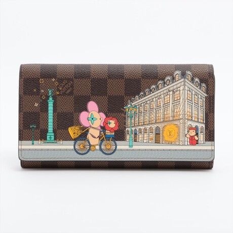 Louis Vuitton Damier Vivienne Portofeuille Sala NM N63551 Brown + Pink Long Wallet