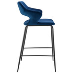 Vidar Counter Stool in Blue Velvet + Black Steel Legs