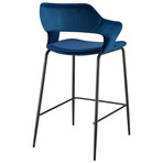 Vidar Counter Stool in Blue Velvet + Black Steel Legs