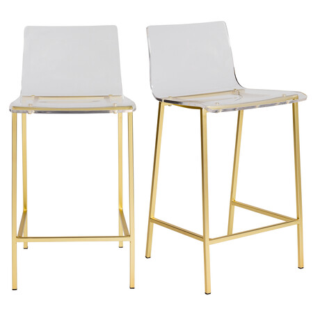 Chloe Counter Stool // Clear Acrylic + Matte Brushed Gold Legs // Set of 2