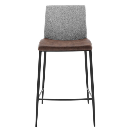 Rasmus Counter Stool // Light Brown Leatherette + Gray Fabric + Matte Black Legs // Set of 2