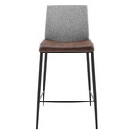 Rasmus Counter Stool // Light Brown Leatherette + Gray Fabric + Matte Black Legs // Set of 2