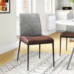 Rasmus Side Chair // Light Brown Leatherette + Gray Fabric + Matte Black Legs // Set of 2