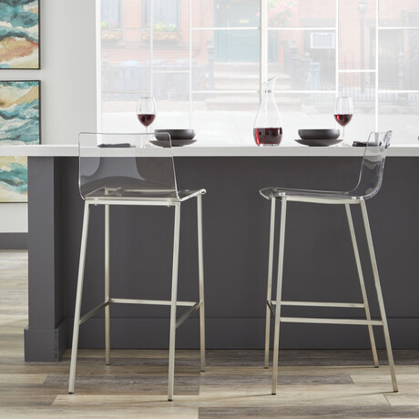 Chloe Counter Stool // Clear Acrylic + Brushed Aluminum Legs // Set of 2