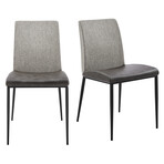 Rasmus Side Chair // Dark Gray Leatherette + Light Gray Fabric + Matte Black Legs // Set of 2