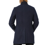 Button Up Mock Neck Coat  // Dark Blue (M)