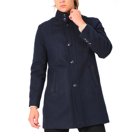 Button Up Mock Neck Coat  // Dark Blue (M)