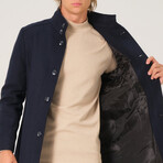 Button Up Mock Neck Coat  // Dark Blue (M)