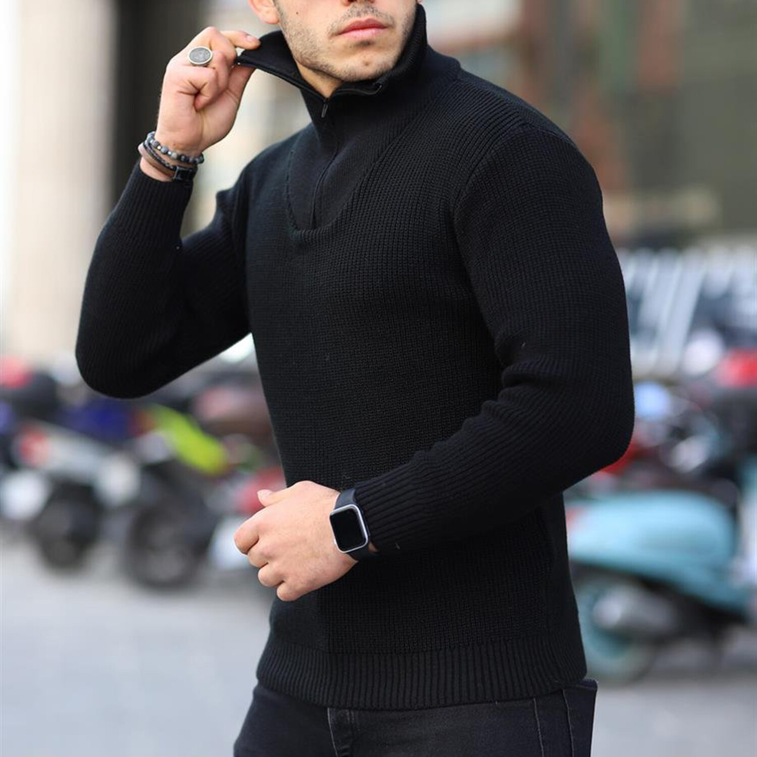 Quarter Zip Turtleneck Pullover // Black (2XL) - Densmood Sweaters ...