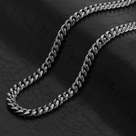 Black Plated Stainless Steel 9mm Curb Chain Necklace // Black