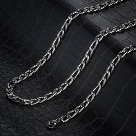 Polished 8mm Figaro Chain Black Plated Stainless Steel Necklace // 24"