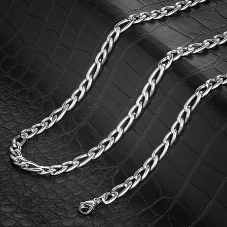 Stainless Steel 7mm Figaro Chain Necklace // 24"