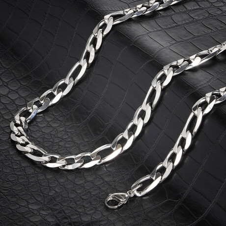 Polished Stainless Steel 12mm Beveled Figaro Chain Necklace // 24"