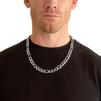 Polished Stainless Steel 12mm Beveled Figaro Chain Necklace // 24"