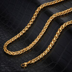 Polished Gold Plated Stainless Steel 6mm Spiga Wheat Chain Necklace // 24"