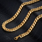 Polished Gold Plated Stainless Steel 12mm Beveled Curb Chain Necklace // 26"