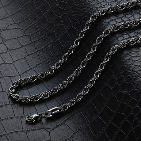 Black Plated Stainless Steel 6mm Rope Chain Necklace // Black