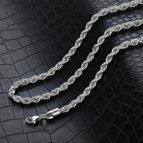 Polished Stainless Steel 6mm Rope Chain Necklace // Silver