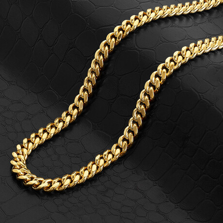 Gold Plated Stainless Steel 9mm Curb Chain Necklace // Gold