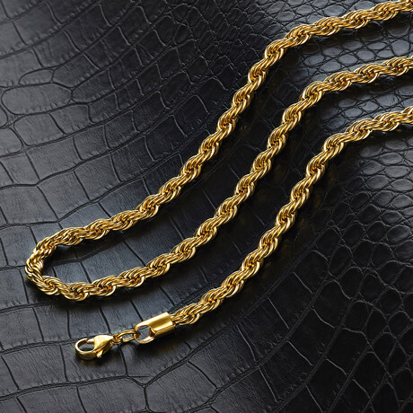 Gold Plated Stainless Steel 6mm Rope Chain Necklace // 26"