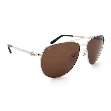 Ferragamo Mens SF157S 045 Aviator Sunglasses // Silver + Brown