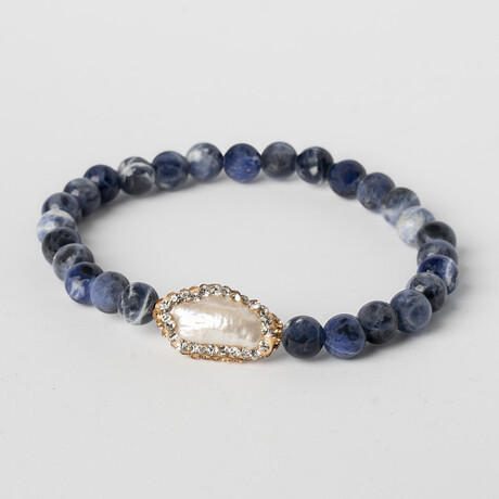 Jean Claude Jewelry // Sodalite Beads + Shell Incrusted Quartz Inserts Bracelet // Blue