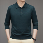 Checkerboard Knit Long Sleeve Polo // Dark Green (XS)