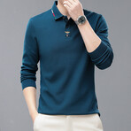 Long Sleeve Polo Shirt Collar Detail // Blue (XS)