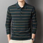 Long Sleeve Striped Polo // Dark Green (XS)