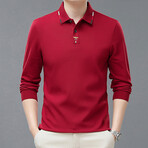 Long Sleeve Polo Shirt Collar Detail // Red (XS)