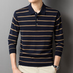 Long Sleeve Striped Polo // Navy Blue (XS)