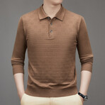 Checkerboard Knit Long Sleeve Polo // Brown (XS)