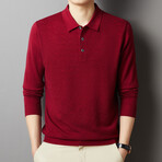 Diamond Jacquard Knit Long Sleeve Polo // Red (XS)
